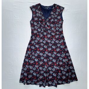 Brooks Brothers 346 Women's 2 Red Blue Floral Sleeveless A-line Dress